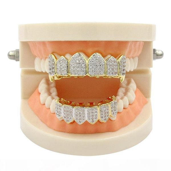 

metal copper tooth grills zircon dental grillz bottom hiphop teeth caps body jewelry for women men fashion vampire cosplay accessories, Black
