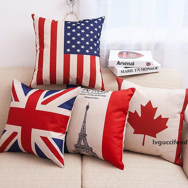 

45x45cm new english usa pillow case cushion case french country flag paris pillowcases sofa 18x18 cotton linen lumbar support almofada