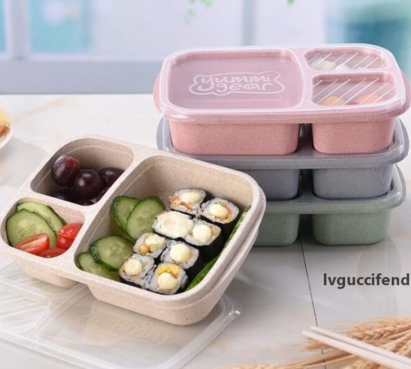

3grid wheat straw lunch box microwave bento boxes natural student portable food fruit storage box tableware 4styles gga2845