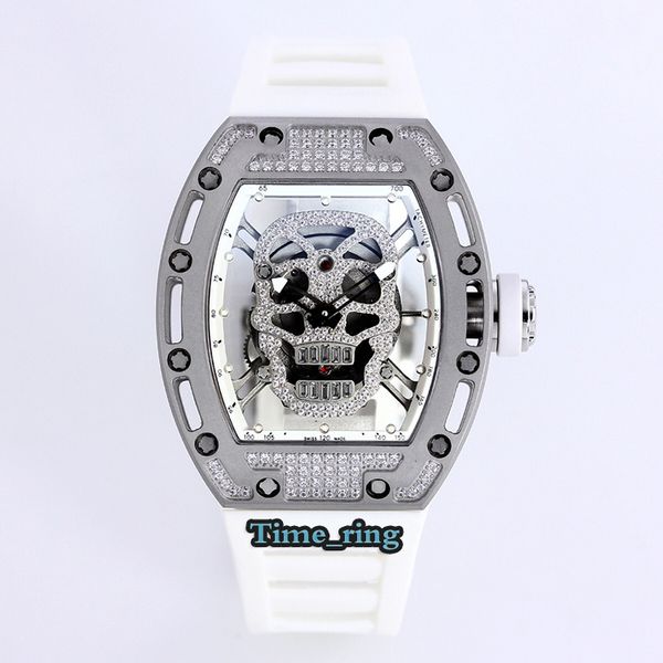 

edition rm52-01 skeleton dial silver steel case japan miyota automatic movement rm52-01 mens watch rubber strap designer sport watches, Slivery;brown