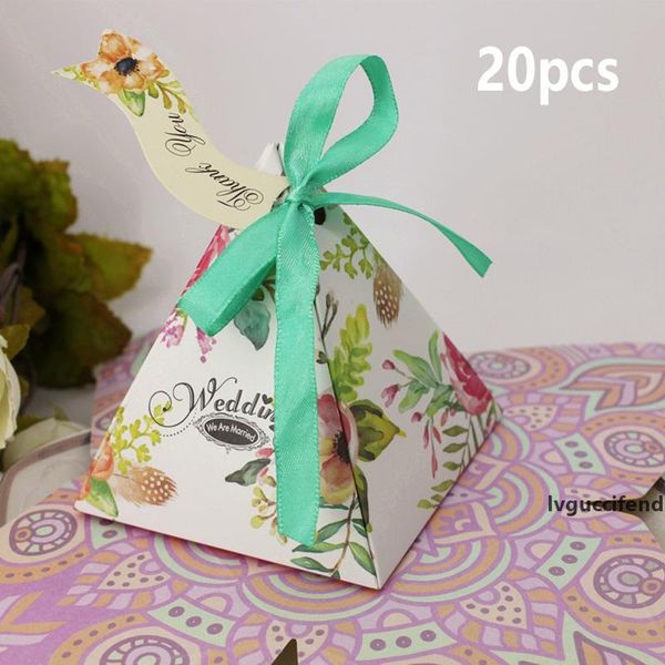 

20x triangle pyramid favor candy boxes ribbon gift box wedding party favour