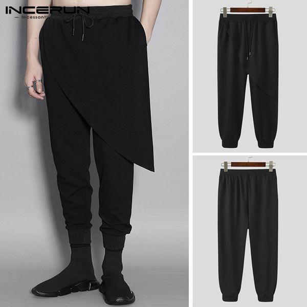 

incerun mens drawstring pants fashion solid color joggers mens loose harem pants casual irregular black baggy pantalones s-5xl