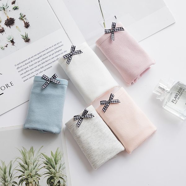 

2020 women cotton panties fashion briefs bow solid breathable female underwear mid rise cute lovely girls lingerie summer, Black;pink
