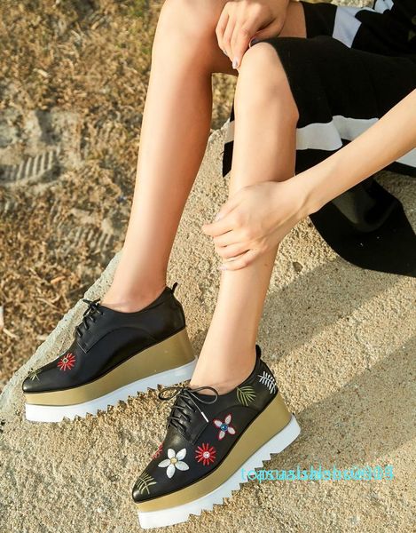 

модельер марка обуви женская платформа сандалии вышитые толстые каблуки peep toe casual сандалии британский стиль танкетке c14, Black