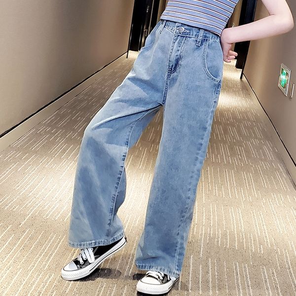 

g2vua girls' long ripped casual pants and jeans autumn 2020 children's western style versatile casual pants medium and large child, Blue