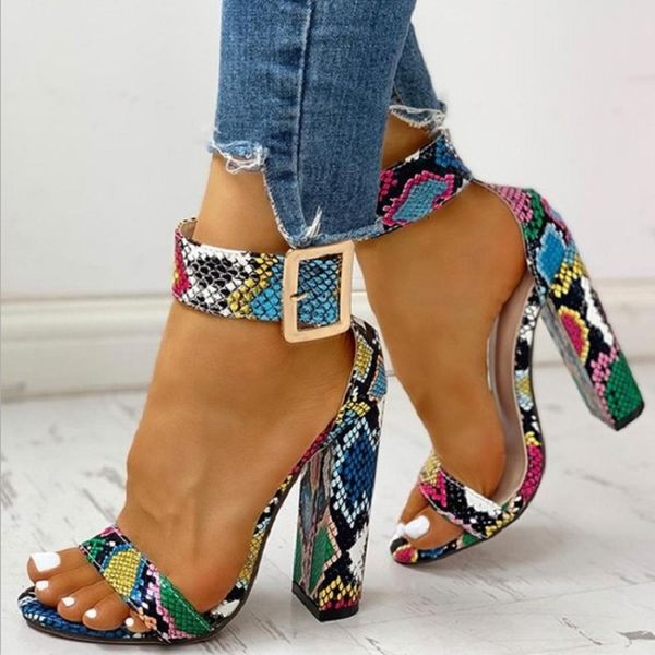 

sandals vintage color snake pattern high heel roman style thick women's shoes fashionable and comfortable dropship, Black