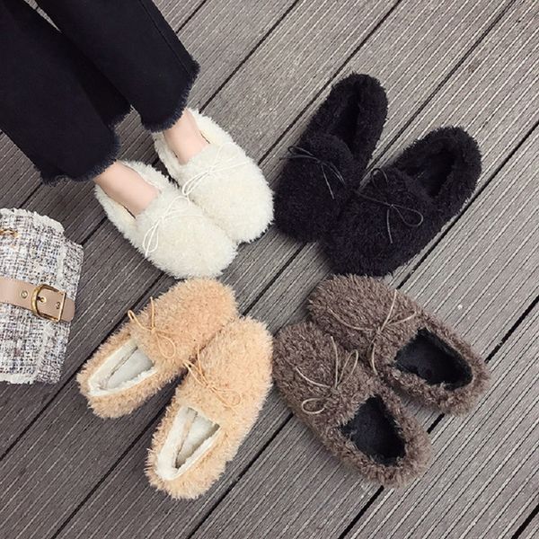 

teddy roll mao mao shoes women winter 2020 new wearing flat bean shoes lamb hair thick net red plus velvet cotton, Black