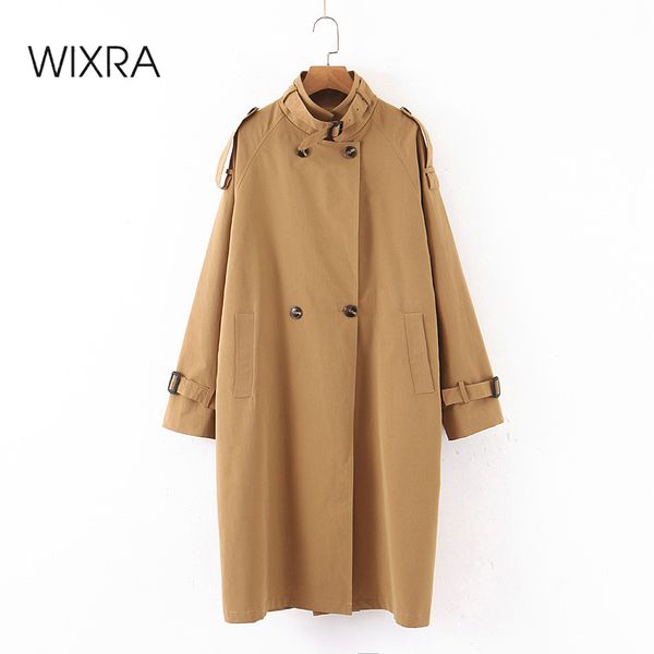 

women's trench coats wixra womens jackets oversized double breasted basic khaki long coat female classic windbreaker outerwear, Tan;black