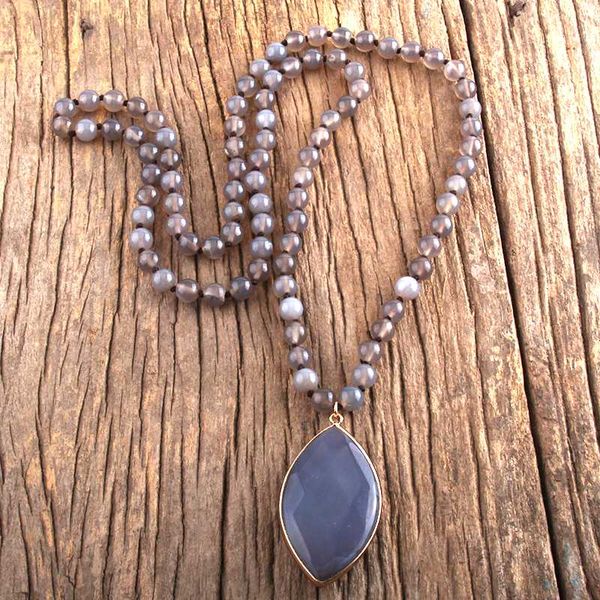 

md fashion jewelry natural stones bead pendant necklace bohemai beads knotted necklaces for women gift dropship, Silver