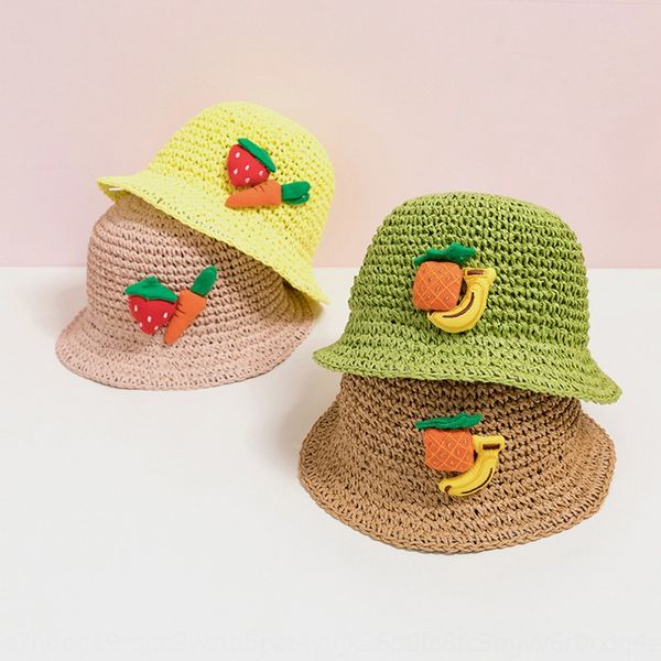

fruit label children's cap cap fruit baby new children's straw knitted baby hat sunscreen fisherman's straw hat mz9110, Yellow