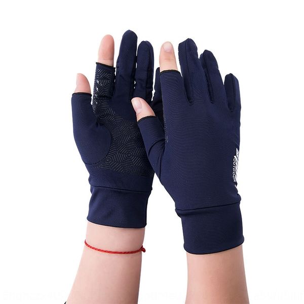 

2020 and gloves men' fishing dew two-finger sunscreen gloves women' elastic ice silk anti-slip breathable, Blue;gray