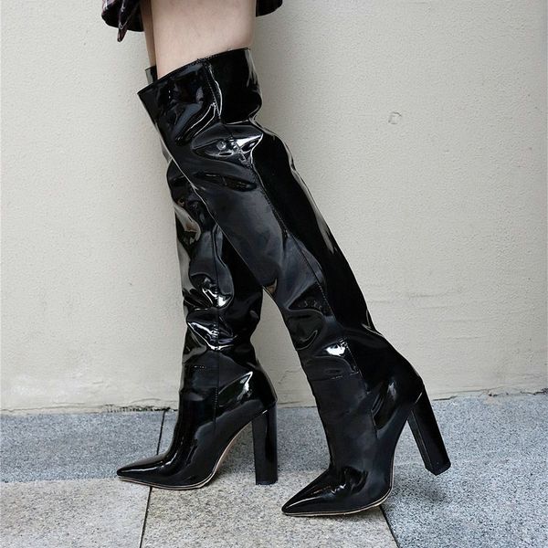 

2020 new arrival over the knee boots women pointed toe autumn winter boots high heels party wedding shoes woman, Black