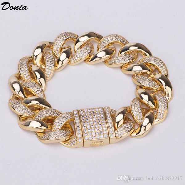 

donia jewelry fashion european and american copper micro inlaid zircon cuba bracelet box buckle men's hip hop style jewelry, Black