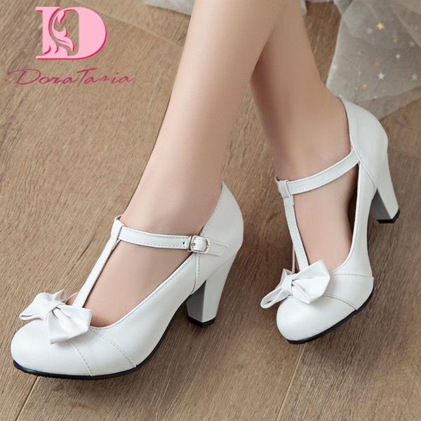 

doratasia большого размер 48 сладкого bow tie 2020 high heels т-ремень мэри джейнс девушка партии обувь женщина насосы, Black