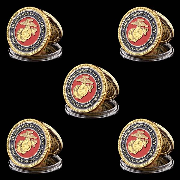 

5pcs challenge coin craft usa army marine corps department navy gold plated 1oz military badge