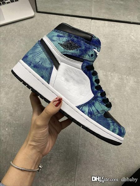 

new air aauthentic 1 high og retro wmns tie-dye basketball shoes aurora green woman man sports sneakers cd0461-100 with original box