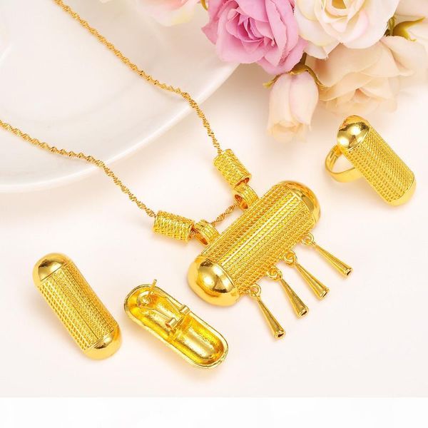 

f latest ethiopian traditional jewelry set necklace earrings pendant ring 24k yellow gold filled eritrea women 's fashion habesha, Silver