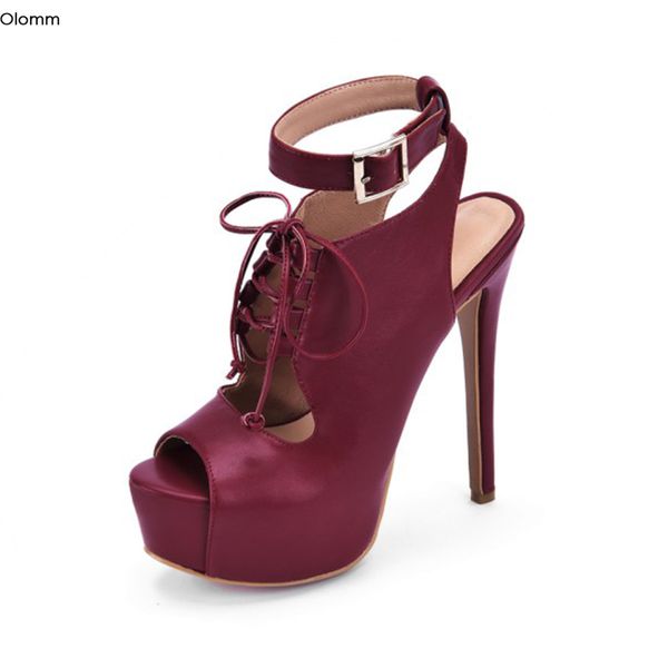 

olomm fashion women platform sandals stiletto heels sandals open toe gorgeous wine red party shoes women us plus size 5-15, Black