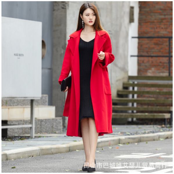 

hepburn wind of 2020 autumn winters double-sided long over-the-knee cloth coat female with cashmere coat, Black