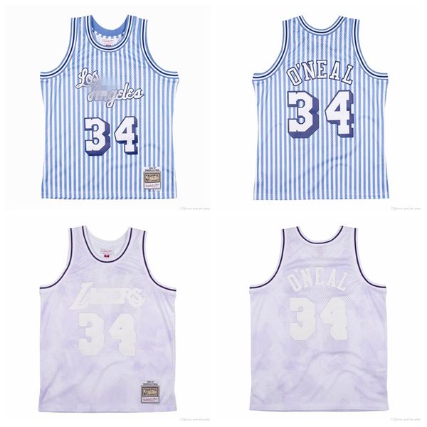

vintage los angeles lakers mitchell ness striped 1996-97 shaquille o'neal 34 swingman jersey, Black;red