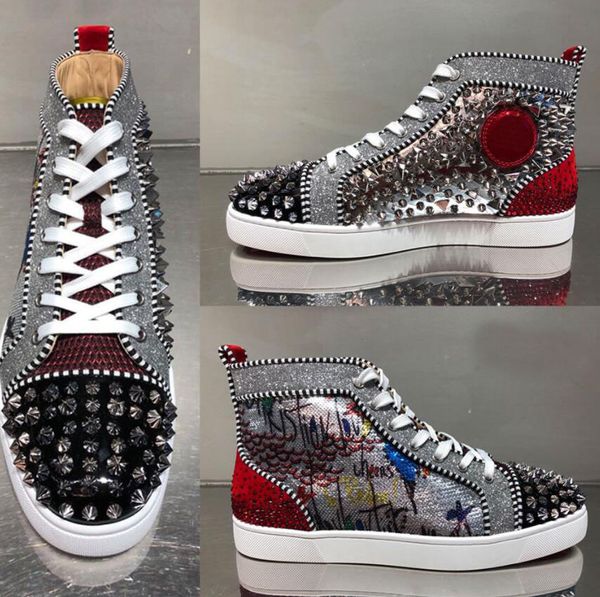 

perfect quality original brand new high red bottom shoes no limit f18 men's sneakers shoes with sequin graffiti & strass leisure eu35-4, Black