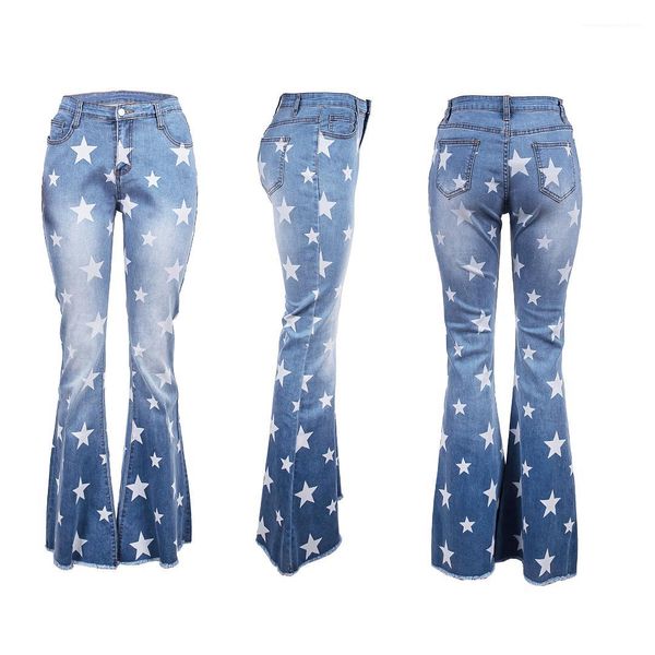 

new fashion ladies clothing star print women designer jeans skinny casual womens pants four seasons, Blue