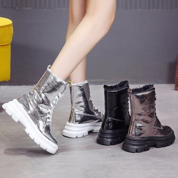 

2020 spring and autumn new wild women's shoes women round british style boots women lace up gothic ankle boots, Black