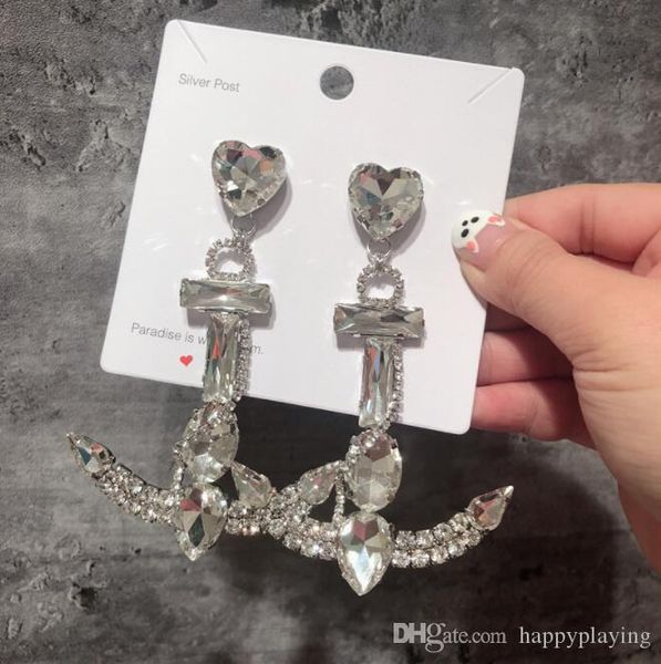 

elegant retro classic fashion new new versatile punk gothic fairy court pin simple pearl super large anchor sailor rhinestone flash earrings