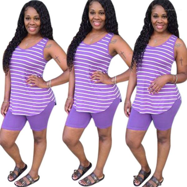 

for women women summer 2 piece set casual striped sleeveless tank suits purple color two piece shorts, White