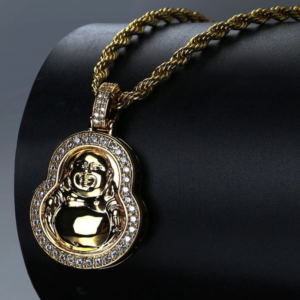 

hip hop micro paved cubic zirconia iced out bling maitreya buddha pendants necklace for men women buddhism jewelry, Silver