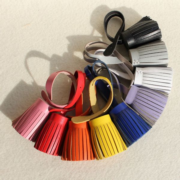 

brand cute soft genuine lambskin leather tassel keychain pendant key chain for women bag charms girls backpack accessories gifts, Silver