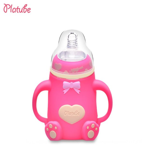 

2jhyi newborn wide-caliber glass feeding with handle silicone cover anti-fall anti-flatulence baby feeding maternal and infant silicone milk