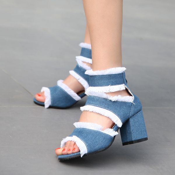 

women's sandals,denim high heels,women's shoes,fashion travel shoes,big size 35-43,heel height 8cm