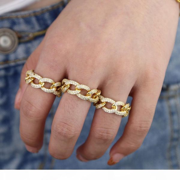 

s us #6 7 8 gold color micro pave clear cubic zirconia cz cuban link chain ring for women men fashion charm hip hop party jewelry, Silver