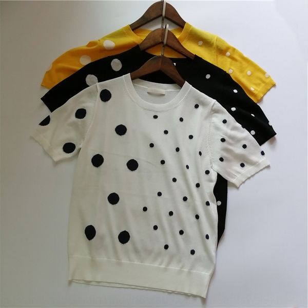 

tptbs красота и комфорт трикотаж top knitwearcoexist французских сыпучих профильных женщин польки tencel нано шелк короткий рукав трикотаж ж, White