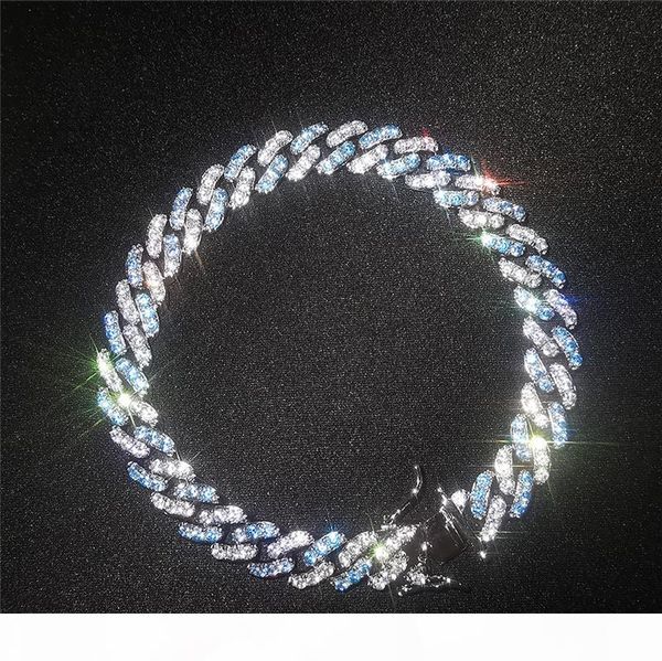 

white gold plated bling ice out 8mm cubic miami cuban chain bracelet link for men hip hop bracelet nice gift, Black