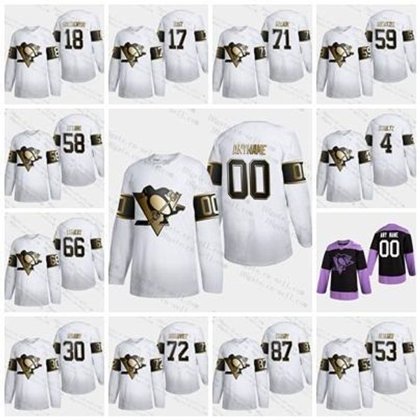 

pittsburghpenguins 2020 golden edition purple cancer s-6xl sidney crosby guentzel patric hornqvist kris letang schultz malkin hockey jersey, Black;red
