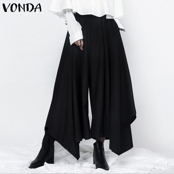 

women's pants & capris vonda loose 2021 women office pantalon casual solid color irregular long plus size elegant party trousers, Black;white