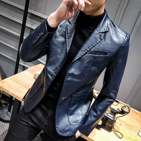 

spring and autumn 2020 pu leather men's slim fitting suit collar leather jacket men's business casual men's leather coat men, Black;brown
