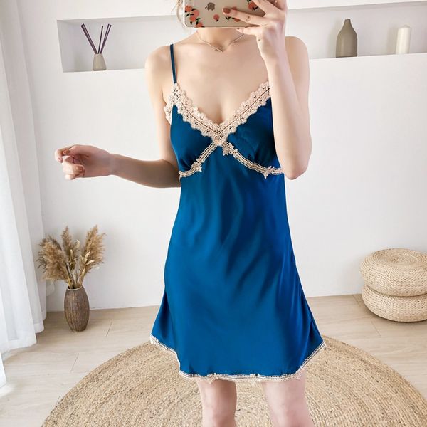 

women's sleepwear summer satin womens lace nightdress night gowns erotic lingerie v-neck dress underwear, Black;red