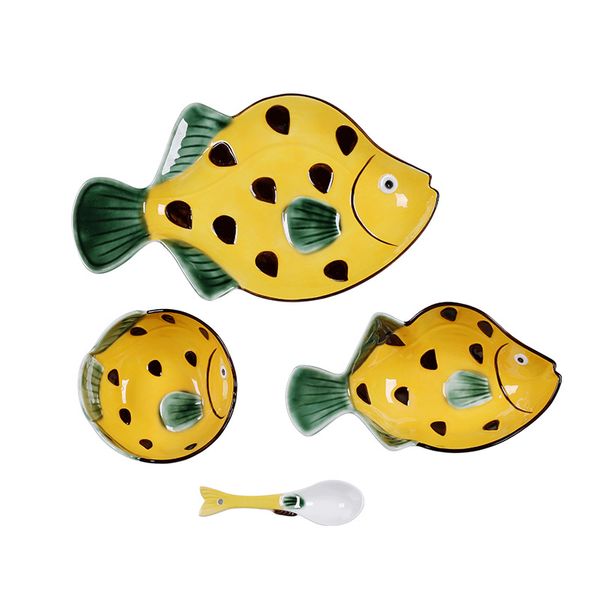 Sous la mer poisson ensemble de vaisselle mignon océan thème assiette dessin animé en céramique plat de service Snack plateau Dessert bol cuillère 6 modèles