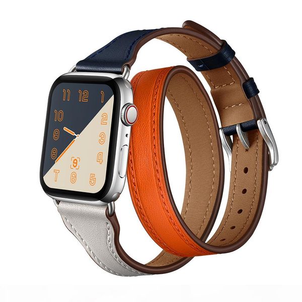 

40mm 44mm luxury double wrist leather watch strap correa for apple watch 4 bracelet strap for iwatch 1 2 3 4 watch band 38 42mm, Black;brown