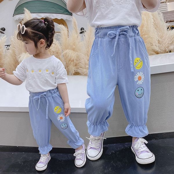 

girls' and jeans wear jeans 2020 summer korean style baby pants loose trend children's autumn daisy pants children's clothing, Blue