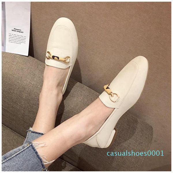 

autumn new casual outdoor women flat shoes slip on loafers women fashion buckle british flat shoes c01, Black
