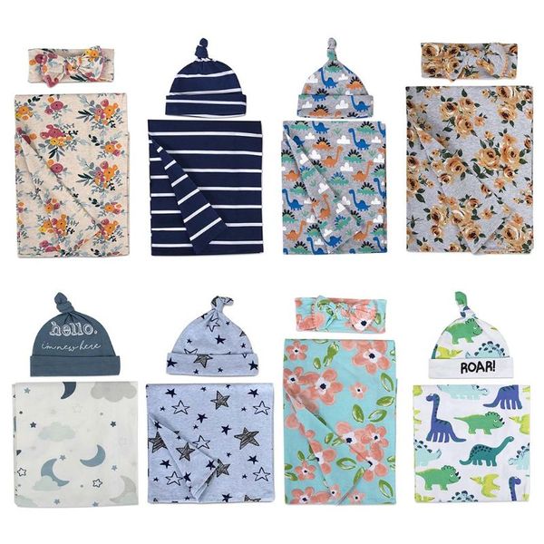 

2pcs/set newborn baby receiving blanket headband/hat cotton swaddle wrap towel
