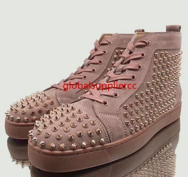 

new high studded spikes flats shoes red bottoms shoes mens womens party lovers rare pink suede sneakers35-46, Black;green