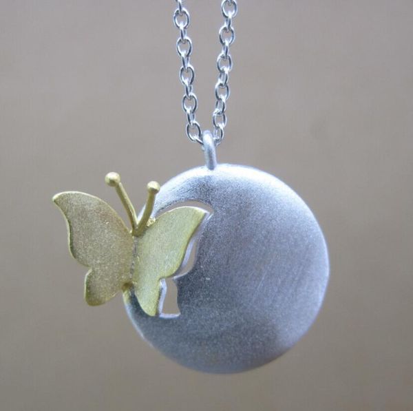 

pure silver two tone 925 sterling silver butterfly pendant necklace jewelry butterfly necklaces & pendants (bly