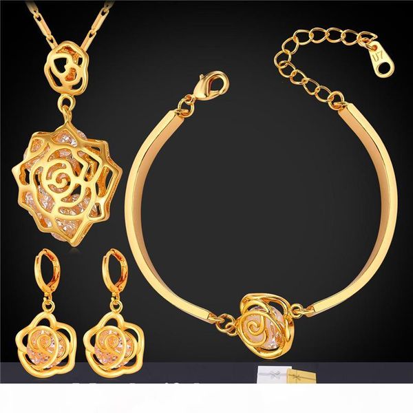 

элегантный rose подвески колье браслеты шарма серьги падения 18k real позолоченные цирконий партия ювелирных изделий, Black