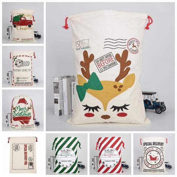 Sacos de presente de Natal Monogrammable Santa Saco Saco Drawstring Saco Saco Reusável Presente Organizador Deer Unicorn Novo 36 Projetos 1000PCS DW5539