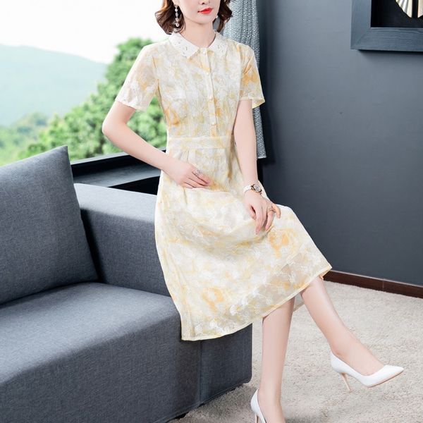 

n2zwe 2020 new mid-length waist slimming temperament short sleeve chiffon 2020 new mid-length waist slimming temperament dress short sleeve, Black;gray